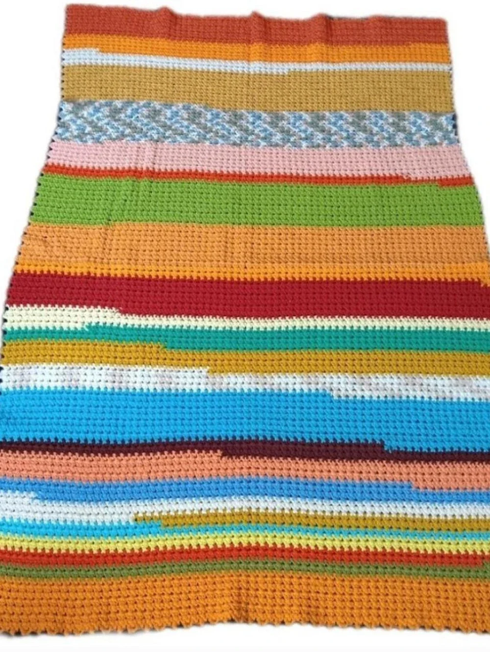 Vintage Hand Crocheted Afghan Throw Blanket Multicolor Rainbow Couch / Bed Boho